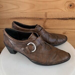 Josef Seibel Leather Booties Mules 41/10.5 Buckle Old Money Heel Business Boho